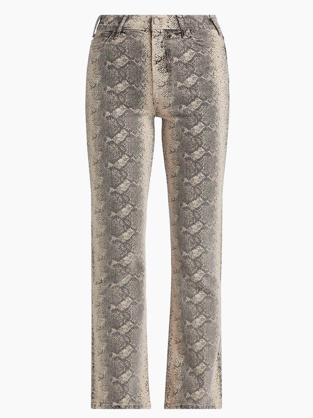 MOTHER Straight-Leg Snake-Print Jeans in Beige and Gray